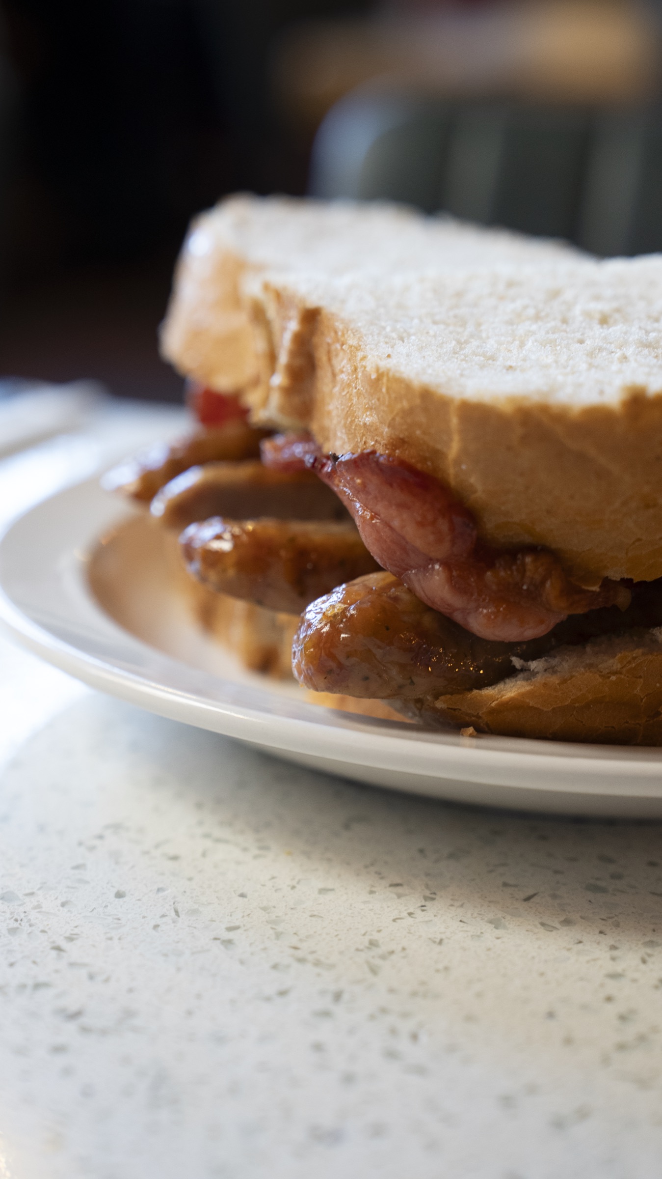 Bacon and sausage sandwich at Joni Kelham Island